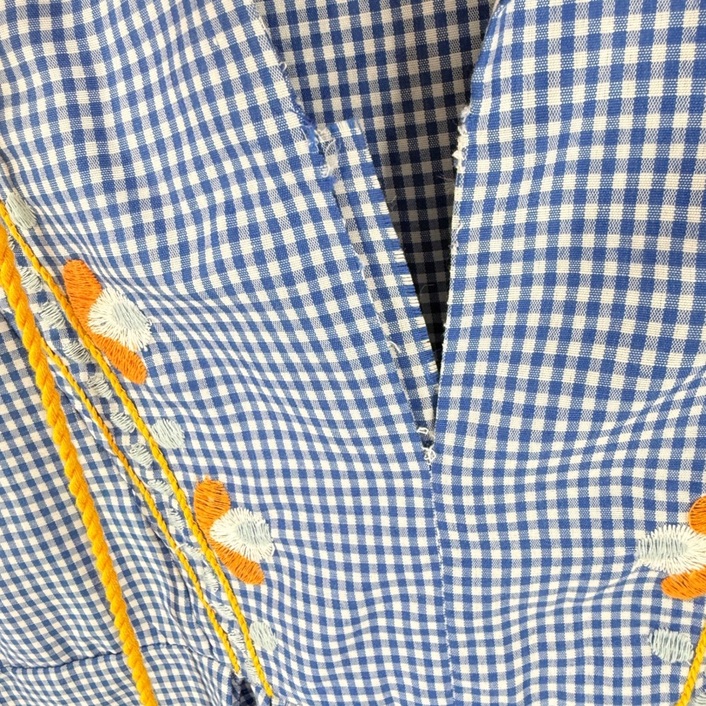 Jennifer + Grace Blue Gingham Embroidered Tassel Boho Top White Small Peasant - Picture 5 of 10